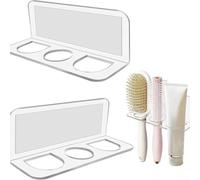 Clear Acrylic Wall Mounted Hair Brush Holder 2 Pack White With Strong Tape For Bathroom Counter Space Saving And Modern Decor