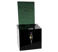 Clear-Ad - Acrylic Donation, Ballot, Raffle or Suggestion Box with Lock and Removable Sign Holder - Plastic Comment or Compaint Container - Plexiglass Multipurpose Box with Slot - Black (6x6)