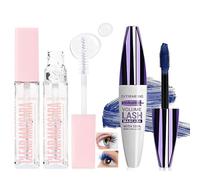 Clear And Blue Lash Mascara Set, 3-Piece, 2 Clear And 1 Blue Tubes | Spiral-Bristle And Curved-Bristle Applicator Wands, For Subtle Everyday Finishes And Coloured Evening Or Occasion Eye Looks