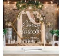 Clear Arch Acrylic In Loving Memory Sign, 5x7 Inch Clear Wedding Memorial Table Sign 1/8" Thick and Stand, Modern Calligraphy White Lettering Arched Acrylic Memorial Signage for Wedding (In Loving