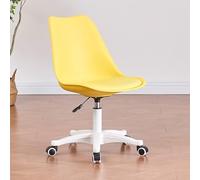 Clear Armless Acrylic Office Chair with Wheels - 360° Swivel Height Adjustable Ergonomic Modern Rolling Desk Chair for Home Office Cute Yellow Vanity Chair