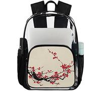 Clear Backpack Bag Flower Cherry Bloossm,Heavy Duty PVC Transparent Backpack Vintage Floral,Bookbag See Through for School,Sports,Work,Travel,College