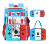 Clear Backpack for Boys and Girls - 3PCS Gamer Kids Clear Backpacks for School, Heavy Duty Transparent Bookbag With Lunch Box Set - Large See Through PVC Back Pack for School, Stadium Events, Travel