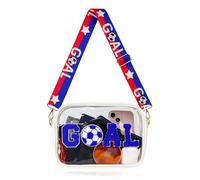 Clear Bag for World Soccer Cup 2026 Stadium Approved, Chenille Crossbody Fanny Pack for Stadium Events Concert Travel, Game Day Clear Purse with Shoulder Strap Gifts for Women Men (Blue-Whit-Red)