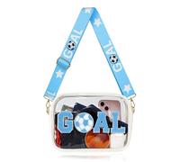 Clear Bag for World Soccer Cup 2026 Stadium Approved, Chenille Crossbody Fanny Pack for Stadium Events Concert Travel, Game Day Clear Purse with Shoulder Strap Gifts for Women Men (Light Blue-White)
