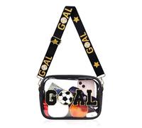 Clear Bag for World Soccer Cup 2026 Stadium Approved, Chenille Goal Crossbody Fanny Pack for Stadium Events Concert Travel, Game Day Clear Purse with Shoulder Strap Soccer Gifts for Women Men (Black)