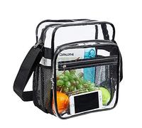 Clear Bag Stadium Approved, Clear Crossbody Messenger Shoulder Bag with Adjustable Strap for Concerts, Sports Events, Black, L, Durable