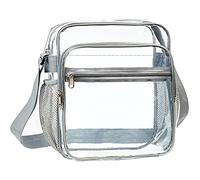 Clear Bag Stadium Approved, Clear Crossbody Messenger Shoulder Bag with Adjustable Strap for Concerts, Sports Events, Grey, M, Durable
