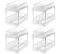 Clear Bathroom Organizers Stackable 2-Tier Kitchen Pull Out Under Sink Cabinet Storage Container Reusable Vanity Countertop Sliding Drawers Storage Unit for Pantry Skincare Spices (4 Pack)