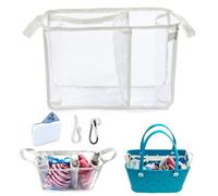 Clear Beach Bag Organizer Insert with 3pcs Accessories for Medium Bogg Bag Inserts -Beach Tote Bag Divider with Sunglasses Holder, Phone Holder and Clips Hooks - Beach Tote Insert Organizer Liner