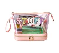 Clear Beauty Bag - Large Clear Makeup Bag | Clear Cosmetic Bag Multilayer Cosmetic Bag | Waterproof Dumpling Bag, Toiletry Bag with Letter Embroidery, pink, Fare riferimento alla descrizione, Please
