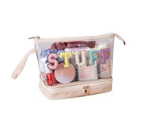 Clear Beauty Bag - Large Clear Makeup Bag | Transparent Cosmetic Bag Multilayer Cosmetic Bag | Waterproof Dumpling Bag, Embroidered Letter Toiletry Bag, For Going Out Gym Home, Creamy, 説明を参照してください