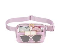 Clear Belt Bag Clear fanny pack stadium approved for Women Men with Adjustable Strap Clear Crossbody Bag Waist Bag for Concerts Sports Travelling Hiking Running, Light purple, 8.7 x 2.6 5.9 inches