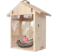 Clear Bird House for Viewing Inside, Wooden Window Bird House with Strong Suction Cups, See Through Birdhouses for Outside