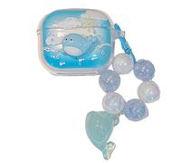 Clear Blue Dolphin Pattern Accessories Headphone Earphone Protective Cover Case for Lenovo Thinkplus LP40 Pro with Pendant