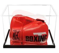 Clear Boxing Glove Display Case Acrylic Display case for Full Size Boxing Glove Boxing Glove Storage Box Dustproof UV Protection Cabinet with Carbon Fiber Skin Base and Removable Mirror Base