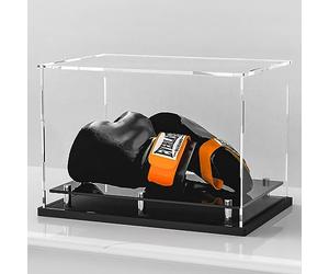 Clear Boxing Glove Display Case,Self-Assembly Acrylic Baseball Glove Display case for Full Size,Football Glove Display Case Holder Showcase.Baseball Mitt Ball Display Case with Black Base Riser Stand