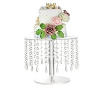 Clear Cake Stand, Crystal Cake Stand, Clear Acrylic with Hanging Beads Dessert Display for Party Table Decoration, Large 9.84x7.87 inch