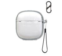 Clear Case for Baseus Bass BS2 Lite Earbuds, FJIASTB Flexible TPU Shockproof Protective Cover with Carabiner and Lanyard (Transparent)