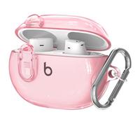 Clear Case for Beats Studio Buds+ (2023) / Studio Buds (2021), Secure Lock Protective Cover, Shockproof Wireless Earbuds Case With Keychain, Clear Pink