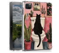 Clear Case for iPad Air 13 M3/M2 2025 2024/iPad Pro 12.9 2022/2021/2020/2018- Slim Lightweight Transparent Shockproof Protective Cover for iPad Air 13 2025,Black Cat Sitting On Toilet