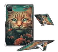 Clear Case for iPad Pro 12.9 2022/2021/2020/2018 Soft TPU Cover with Foldable Kickstand & Pencil Holder, Shockproof Rugged Cover for iPad Pro 12.9" 6th/5th/4th/3rd Gen, Cat Fish