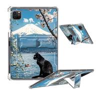 Clear Case for iPad Pro 12.9 2022/2021/2020/2018 Soft TPU Cover with Foldable Kickstand & Pencil Holder, Shockproof Rugged Cover for iPad Pro 12.9" 6th/5th/4th/3rd Gen, Fujiyama Black Cat