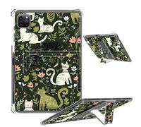 Clear Case for iPad Pro 12.9 2022/2021/2020/2018 Soft TPU Cover with Foldable Kickstand & Pencil Holder, Shockproof Rugged Cover for iPad Pro 12.9" 6th/5th/4th/3rd Gen, Cartoon Cats Floral