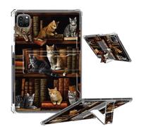 Clear Case for iPad Pro 12.9 2022/2021/2020/2018 Soft TPU Cover with Foldable Kickstand & Pencil Holder, Shockproof Rugged Cover for iPad Pro 12.9" 6th/5th/4th/3rd Gen, Cats on Shelf