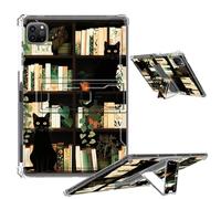 Clear Case for iPad Pro 12.9 2022/2021/2020/2018 Soft TPU Cover with Foldable Kickstand & Pencil Holder, Shockproof Rugged Cover for iPad Pro 12.9" 6th/5th/4th/3rd Gen, Cats on Bookshelf