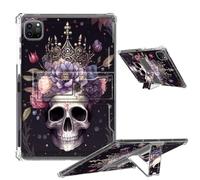 Clear Case for iPad Pro 12.9 2022/2021/2020/2018 Soft TPU Cover with Foldable Kickstand & Pencil Holder, Shockproof Rugged Cover for iPad Pro 12.9" 6th/5th/4th/3rd Gen, Skull with Crown