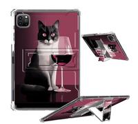 Clear Case for iPad Pro 12.9 2022/2021/2020/2018 Soft TPU Cover with Foldable Kickstand & Pencil Holder, Shockproof Rugged Cover for iPad Pro 12.9" 6th/5th/4th/3rd Gen, Red Wine Cat