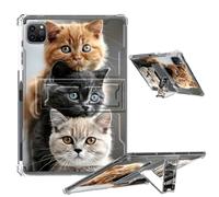 Clear Case for iPad Pro 12.9 2022/2021/2020/2018 Soft TPU Cover with Foldable Kickstand & Pencil Holder, Shockproof Rugged Cover for iPad Pro 12.9" 6th/5th/4th/3rd Gen, Three Cute Cats