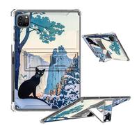 Clear Case for iPad Pro 12.9 2022/2021/2020/2018 Soft TPU Cover with Foldable Kickstand & Pencil Holder, Shockproof Rugged Cover for iPad Pro 12.9" 6th/5th/4th/3rd Gen, Black Cat Mountain