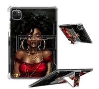 Clear Case for iPad Pro 12.9 2022/2021/2020/2018 Soft TPU Cover with Foldable Kickstand & Pencil Holder, Shockproof Rugged Cover for iPad Pro 12.9" 6th/5th/4th/3rd Gen, Beautiful Black Woman