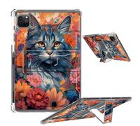 Clear Case for iPad Pro 12.9 2022/2021/2020/2018 Soft TPU Cover with Foldable Kickstand & Pencil Holder, Shockproof Rugged Cover for iPad Pro 12.9" 6th/5th/4th/3rd Gen, Cat Surrounded by Flowers