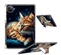 Clear Case for iPad Pro 12.9 2022/2021/2020/2018 Soft TPU Cover with Foldable Kickstand & Pencil Holder, Shockproof Rugged Cover for iPad Pro 12.9" 6th/5th/4th/3rd Gen, Cat Sleeping