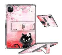 Clear Case for iPad Pro 12.9 2022/2021/2020/2018 Soft TPU Cover with Foldable Kickstand & Pencil Holder, Shockproof Rugged Cover for iPad Pro 12.9" 6th/5th/4th/3rd Gen, Cherry Blossoms Cat