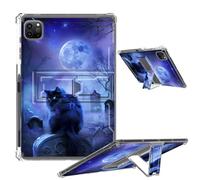 Clear Case for iPad Pro 12.9 2022/2021/2020/2018 Soft TPU Cover with Foldable Kickstand & Pencil Holder, Shockproof Rugged Cover for iPad Pro 12.9" 6th/5th/4th/3rd Gen, Night Black Cat