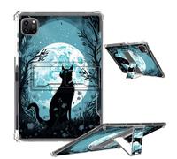 Clear Case for iPad Pro 12.9 2022/2021/2020/2018 Soft TPU Cover with Foldable Kickstand & Pencil Holder, Shockproof Rugged Cover for iPad Pro 12.9" 6th/5th/4th/3rd Gen, Moon Garden Cat