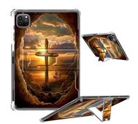 Clear Case for iPad Pro 12.9 2022/2021/2020/2018 Soft TPU Cover with Foldable Kickstand & Pencil Holder, Shockproof Rugged Cover for iPad Pro 12.9" 6th/5th/4th/3rd Gen, Sunrise Cross