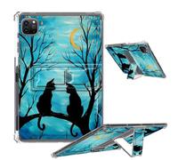 Clear Case for iPad Pro 12.9 2022/2021/2020/2018 Soft TPU Cover with Foldable Kickstand & Pencil Holder, Shockproof Rugged Cover for iPad Pro 12.9" 6th/5th/4th/3rd Gen, Two Cats Tree Branch Moon