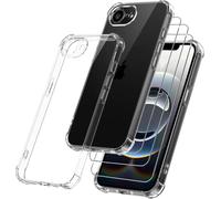 Clear Case for iPhone 16e with 3 x Screen Protector Tempered Glass, Shockproof [Ultra Slim] Scratch Resistant Gel Rubber Silicone [Protective Case] Phone Case Cover for Apple iPhone 16e