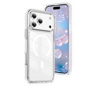 Clear Case for iPhone 17 Pro, 12N Strong Magnetic Shockproof Phone Cover with Non-Slip 3D Color Bar, Scratch Resistant Transparent Case with Camera & Screen Protection for iPhone 17 Pro. White CT