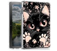 Clear Case for Kindle Fire HD 10 Tablet 10.1" (7th / 9th Generation, 2017/2019 Release)- Slim Lightweight Transparent Shockproof Protective Cover for HD 10 2019,Cute Pink and Black Cat
