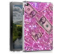 Clear Case for Kindle Fire HD 10 Tablet 10.1" (7th / 9th Generation, 2017/2019 Release)- Slim Lightweight Transparent Shockproof Protective Cover for HD 10 2019,Pink Glittering Dollar Bills