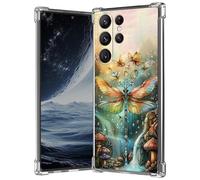 Clear Case for Samsung Galaxy S22 Ultra 5G 6.8", Anti-Scratch Slim Soft TPU Bumper Cover with Shockproof 4-Corner Air-Cushion, Transparent Crystal Phone Case for Women Girl, Glow Dragonfly