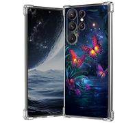 Clear Case for Samsung Galaxy S24 Ultra 5G 6.8", Anti-Scratch Slim Soft TPU Bumper Cover with Shockproof 4-Corner Air-Cushion, Transparent Crystal Phone Case for Women Girl, Night Glow Butterfly