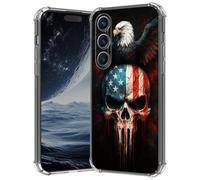 Clear Case for Samsung Galaxy S25 5G 6.2", Anti-Scratch Slim Soft TPU Bumper Cover with Shockproof 4-Corner Air-Cushion, Transparent Crystal Phone Case for Women Girl, Eagle Flag Skull