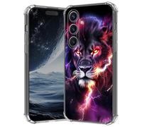 Clear Case for Samsung Galaxy S25 5G 6.2", Anti-Scratch Slim Soft TPU Bumper Cover with Shockproof 4-Corner Air-Cushion, Transparent Crystal Phone Case for Women Girl, Lightning Purple Lion